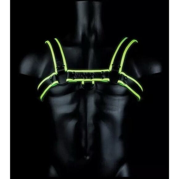 🦋B2G1🦋OUCH! Glow In The Dark NEON GREEN Bonded Leather Chest Bulldog Harness S/M - Picture 3 of 8